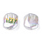 ABS Plastic Imitation Pearl Beads, with Enamel, Oval with Flower, Gold, 21x15x7mm, Hole: 1.2mm