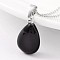 Teardrop Platinum Tone Brass Dyed & Heated Black Agate Pendants, 23x13~14x6~8mm, Hole: 5x8mm