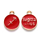 Alloy Enamel Pendants, Cadmium Free & Lead Free, Flat Round with Constellation, Light Gold, Red, Sagittarius, 15x12x2mm, Hole: 1.5mm