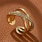 Brass Micro Pave Clear Cubic Zirconia Cuff Finger Rings, Cadmium Free & Lead Free, Criss Cross Rings, Real 18K Gold Plated, 10mm, Inner Diameter: Adjustable