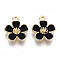 Eco-Friendly Zinc Alloy Pendants, with Enamel, Cadmium Free & Nickel Free & Lead Free, 5- Petal Flower, Light Gold, Black, 16x13x3mm, Hole: 1.8mm
