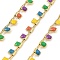 Brass Rectangle Link Chains, with Enamel, Cadmium Free & Nickel Free & Lead Free, Soldered, with Spool, Real 18K Gold Plated, Long-Lasting Plated, Mixed Color, 4x1.5x0.7mm, 10m/roll