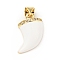Brass Micro Pave Clear Cubic Zirconia Enamel Pendants, Cadmium Free & Lead Free, Real 18K Gold Plated, Scabbard/Tusk Shape, White, 16x13x5mm, Hole: 3.5x5.5mm