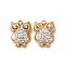 304 Stainless Steel Pendants, Owl Charms, with Rhinestones and Clay Pottery, Real 14K Gold Plated, 10.5x8x3mm, Hole: 1mm