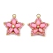 Handmade Glass Seed Beaded & Synthetic Dyed Imperial Jasper Beads Pendants, Star, with 304 Stainless Steel Open Jump Rings Loop, Pearl Pink, 27x28.5x8.5mm, Hole: 3mm