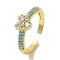 Rack Plating Brass Micro Pave Cubic Zirconia Cuff Rings, Long-Lasting Plated, Lead Free & Cadmium Free, Heart, Sky Blue, adjustable