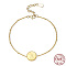 925 Sterling Silver Letter Initial Flat Round Link Bracelets, Real 18K Gold Plated, Letter A, 6-3/4 inch(17cm)