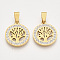 201 Stainless Steel Pendants, with Random Size Snap On Bails and Polymer Clay Crystal Rhinestones, Flat Round with Tree, Golden, 23x20x2~3mm, Hole: 7~10x3~5mm