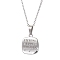 Brass Micro Pave Cubic Zirconia Pendant Necklaces, 304 Stainless Steel Cable Chains Necklace, Square with Word Charms, Stainless Steel Color, 15.75 inch(40cm)