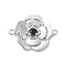 Brass Pave Glass Connector Charms, Flower Links, Cadmium Free & Nickel Free & Lead Free, Real Platinum Plated, Black, 17x22.5x3mm, Hole: 1.4mm