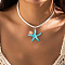 Bohemian Style Resin Starfish Pendant Faux Suede Cord Double Layer Necklaces for Women, with Alloy End Chains, Platinum, Deep Sky Blue, 13.78 inch(35cm)
