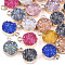 Electroplate Druzy Resin Pendants, with Iron Findings, Flat Round, Light Gold, Mixed Color, 16~17x12x6~7mm, Hole: 1mm