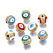 Brass Micro Pave Clear Cubic Zirconia Beads, Real 16K Gold Plated, with Enamel, Nickel Free, Round with Eye, Mixed Color, 10mm, Hole: 1.8mm