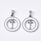 201 Stainless Steel Pendants, with Shell and Random Size Snap on Bails, Flat Round with Key, Stainless Steel Color, 23x20x2mm, Hole: 7~10x3~5mm