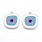 Alloy Enamel Pendants, Cadmium Free & Lead Free, Platinum, Square with Evil Eye Charm, Colorful, 24.5x21.5x1.5mm, Hole: 1.8mm