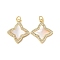 Brass Micro Pave Clear Cubic Zirconia Pendants, Cadmium Free & Lead Free, with Shell, Real 18K Gold Plated, Star, 20.5x18x2.5mm, Hole: 3mm