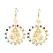 Chakra Theme Natural Mixed Gemstone Beaded Dangle Earrings, Sun & Mushroom Alloy Long Drop Earrings, 76.5x42mm