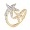 Starfish Brass Micro Pave Clear Cubic Zirconia Cuff Ring, for Women, Cadmium Free & Lead Free, Real 18K Gold Plated, Inner Diameter: 17mm