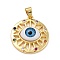 Brass Micro Pave Colorful Cubic Zirconia Pendants, with Resin, Real 18K Gold Plated, Flat Round with Eye, Light Sky Blue, 27.5x25x7.5mm, Hole: 6.5x3.5mm