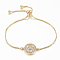 Adjustable Brass Micro Pave Cubic Zirconia Slider Bracelets, Bolo Bracelets, Flat Round, Golden, 10-1/4 inch(260mm), 1.2mm