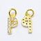 Brass Micro Pave Grade AAA Cubic Zirconia Charms, Letter P, Cadmium Free & Nickel Free & Lead Free, Real 18K Gold Plated, 9x4.5x1.5mm, Hole: 2mm