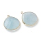 Natural Jade Pendants, with Golden Brass Edge, Faceted, Dyed, Teardrop, 28x24x6.5mm, Hole: 1.8mm