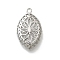 Brass Pendants, Cadmium Free & Nickel Free & Lead Free, Hollow Flower Charms, Oval, Real Platinum Plated, 34x21x8mm, Hole: 2mm