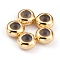 Brass Beads, with Rubber Inside, Slider Beads, Long-Lasting Plated, Rondelle, Real 24K Gold Plated, 6x3mm, Rubber Hole: 1.2mm