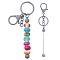 Baking Painted Alloy and Brass Bar Beadable Keychain for Jewelry Making DIY Crafts, with Lobster Clasps, Dark Gray, 15.8x2.4cm