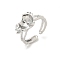 Brass Open Cuff Ring Settings, for Half-drilled Beads, Platinum, 3~11mm, Adjustable