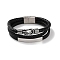 Men's Braided Black PU Leather Cord Multi-Strand Bracelets, Knot 201 Stainless Steel Link Bracelets with 304 Stainless Steel Magnetic Clasps, Antique Silver, 8-5/8 inch(21.8cm)