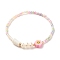 Beaded Stretch Bracelets, Polymer Clay Flower Beads, Natural Cultured Freshwater Pearl Beads, Glass Seed Beads, Pink, 1/8 inch(0.3cm), Inner Diameter: 2-1/4 inch(5.7cm)