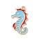 Alloy Enamel Pendants, Light Gold, Cadmium Free & Lead Free, Sea Horse Charm, Light Sky Blue, 25x14x1mm, Hole: 1.5mm