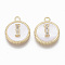 Brass Micro Pave Cubic Zirconia Pendants, with Shell, Flat Round with Letter, Nickel Free, Clear, Creamy White, Real 18K Gold Plated, Letter.I, 17x14x4mm, Hole: 1.8mm