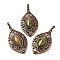 Natural Unakite Pendants, Brass Horse Eye Charms, Red Copper, Lead Free & Cadmium Free, 48x28x7.5mm, Hole: 8x5mm