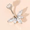 304 Steel Belly Rings, with Micro Pave Cubic Zirconia, Flower, Stainless Steel Color, Pin: 10x1.6mm