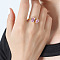 Rectangle & Teardrop 304 Stainless Steel Pave Cubic Zirconia Cuff Rings for Women, Golden, Pearl Pink, Inner Diameter: Adjustable