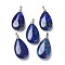 Natural Lapis Lazuli Pendants, with Brass Finding, Teardrop, 35x20x7.5~9mm, Hole: 4x3.5mm