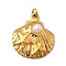 304 Stainless Steel Imitation Pearl Pendants, Rhinestone Shell-shaped Charms, Ion Plating(IP), Real 18K Gold Plated, 19.5x18x4mm, Hole: 2.5mm