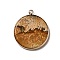 Natural Picture Jasper Pendants, Flat Round Charms, with Golden Plated Brass Frame, 35x31x3~3.5mm, Hole: 2.5mm