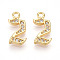 Brass Micro Pave Cubic Zirconia Charms, Number 2, Real 18K Gold Plated, 13~14x4.5~8x2mm, Hole: 1.5mm