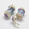 Brass Prayer Box Pendants, with Enamel, Column, Silver Color Plated, Purple, 27.5x18x14mm, Hole: 4x6mm