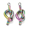 304 Stainless Steel Pendants, Knot Charm, Rainbow Color, 19x9x5mm, Hole: 1.4mm