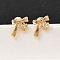 Brass Micro Pave Clear Cubic Zirconia Bowknot Stud Earrings, with 316 Surgical Stainless Steel Pin, Nickel Free, Real 18K Gold Plated, 10x11mm