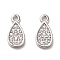 Rhodium Plated 925 Sterling Silver Pendant, with Cubic Zirconia, Teardrop Charms, with 925 Stamp, Real Platinum Plated, 9x4.5x1.3mm, Hole: 0.9mm