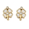 304 Stainless Steel Pave Natural White Shell Clover Charms, with Rhinestone, Ion Plating(IP), Real 18K Gold Plated, 7x10x2mm, Hole: 1.2mm