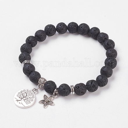 Эластичные браслеты из натурального вулканического камня BJEW-JB03772-01-1