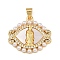 Brass Micro Pave Cubic Zirconia Pendants, Cadmium Free & Lead Free, Horse Eye with Virgin Mary, with Shell & ABS Imitation Pearl, Real 18K Gold Plated, 22x23x3mm, Hole: 5x3.5mm