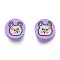 Handmade Polymer Clay Beads, Flat Round with Rabbit, Lilac, 8.5~9.5x4mm, Hole: 1.6mm