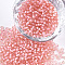 12/0 Grade A Round Glass Seed Beads, Transparent Inside Colours, Pink, 2x1.5mm, Hole: 0.7mm, about 48500pcs/pound